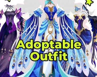 Diseño de vestuario de fantasía en formato PNG para adoptar / Descarga digital de diseño de vestuario de personajes / Uso comercial / Atuendos para Vtubers