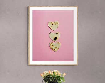 dining room decor, pink kitchen art, heart art, kitchen decor, food photograph, whimsical art, mexican food,pastel pink decor,love art print