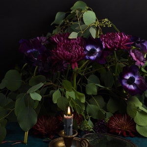 dark floral art, botanical art, above bed decor, dark purple flowers, floral living room, dark art, romantic wall decor, floral still life