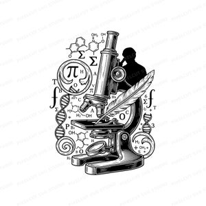 Antique Microscope SVG PNG | Quill Pen, Science Scrollwork Cut File (Digital Download)