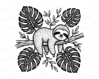 Baby Sloth Linocut SVG PNG (Digital Download)
