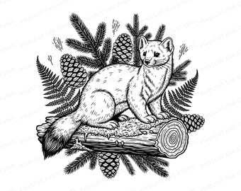 Pine Marten svg | Linocut Forest Animal Cut File (svg, png, pdf)