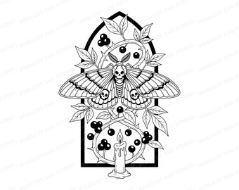 Skeleton Moth Belladonna SVG PNG Cut File Gothic Tattoo Flash