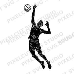 Giocatore di pallavolo salta SVG PNG / Silhouette di pallavolo per incisione laser