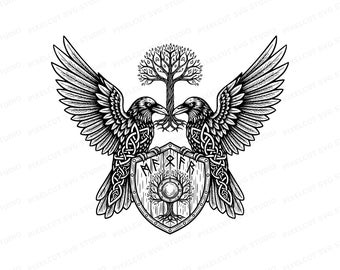 Huginn Muninn Ravens SVG | Norse Mythology Linocut Art (Digital Download)