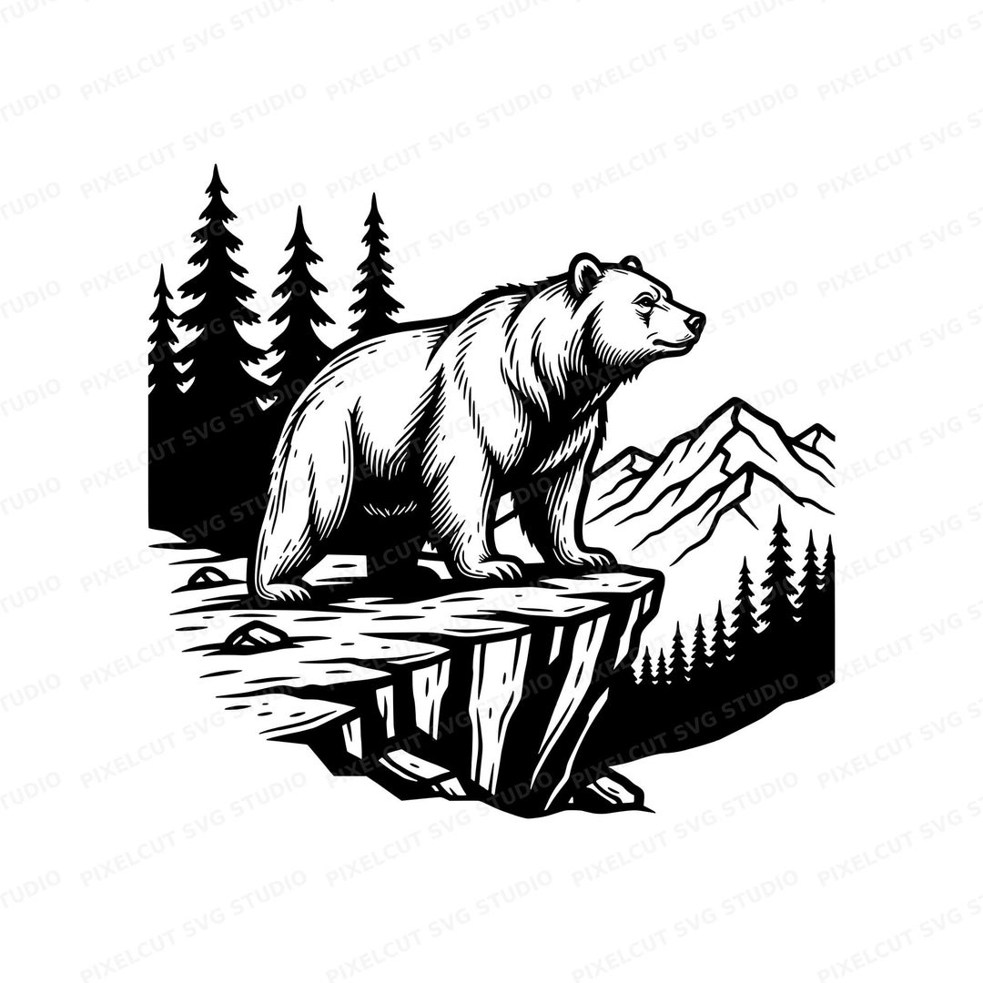 Bear Cliff SVG PNG – Vintage Engraving Style Vector Art (digital ...