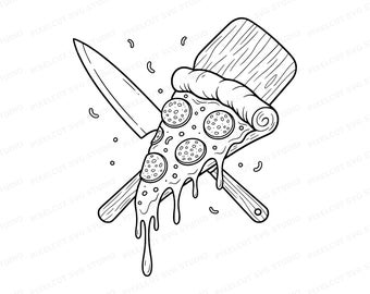 Neo-Traditional Pizza Slice Tattoo SVG PNG Cut File
