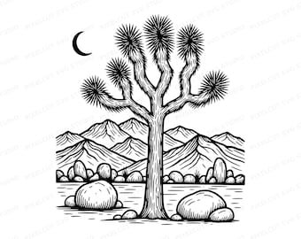 Joshua Tree Desert SVG PNG Cut File, Vintage Woodblock Style, Laser Engraving, Sublimation Design