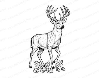 Whitetail Buck SVG PNG Cut File, Deer Linocut Wildlife Art, Laser Engrave