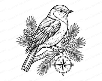 Mountain Bluebird With Compass SVG PNG Cut File
