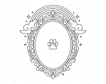 Memorial Paw Print Frame SVG PNG Cut File - Neo Traditional Tattoo Flash Art