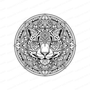 Snow Leopard SVG PNG Cut File, Mandala Animal Design, Laser Engrave, T-Shirt