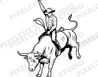 Rodeo Cowboy SVG PNG | Bull Riding Silhouette for Laser Engraving
