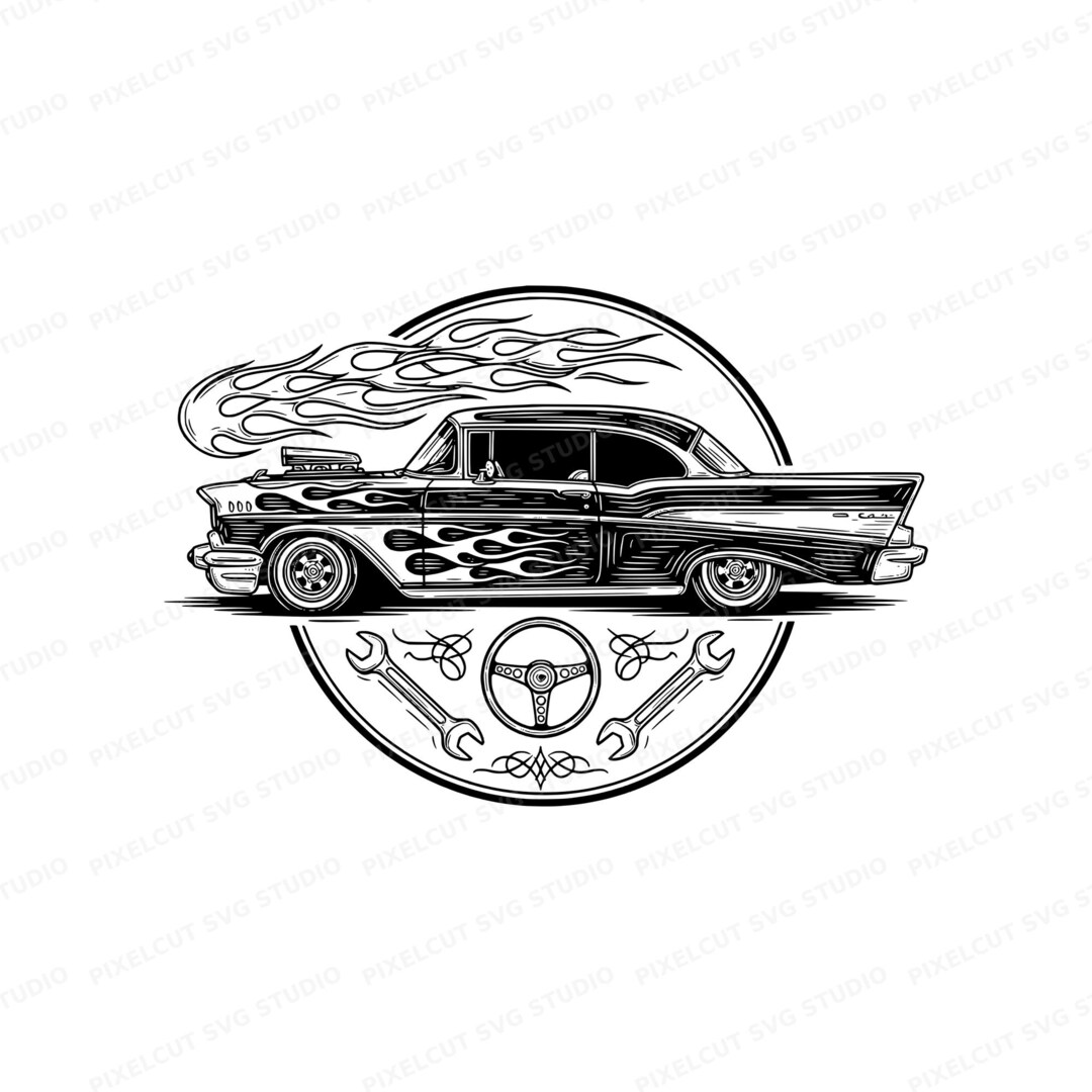 1957 Chevy Bel Air Lowrider SVG PNG Cut File | Classic Car Vector Art ...