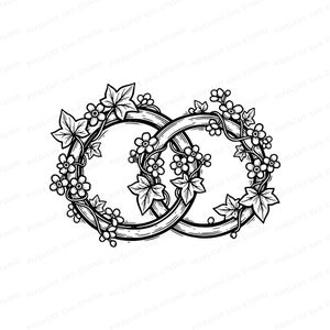 In elkaar grijpende trouwringen SVG | Ivy vergeet-mij-nietje-linosnede (digitale download)
