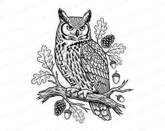 Horned Owl Linocut Art | Majestic Bird SVG (Digital Download)