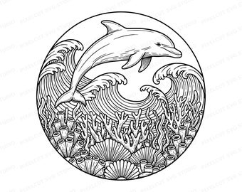 Bottlenose Dolphin Leaping Ocean Waves Coral Reef SVG PNG Cut File