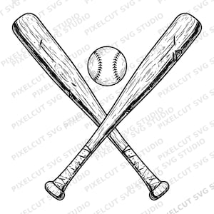 Basebollträ korsade SVG & PNG – Vintage basebollmärke, gammaldags sportclipart