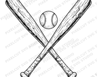 Baseball Bats Crossed SVG & PNG – Vintage Baseball Badge, Old-School Sports Clipart