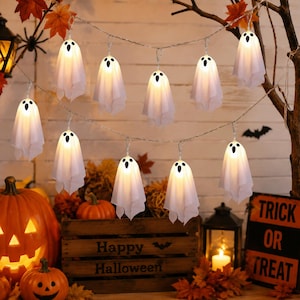 Light Up Hanging Ghost Halloween Decor,LED Ghost String Lights,Witch Ghost Ornament,Indoor Outdoor Porch Yard Halloween Party Spooky Decor