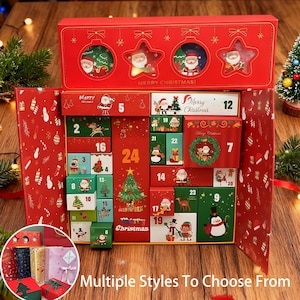 May include: A red Christmas advent calendar with multiple small boxes, each numbered and decorated with festive images. The top section features Santa Claus designs. The text "Merry Christmas!" is visible. The bottom of the image reads "Multiple Styles To Choose From".