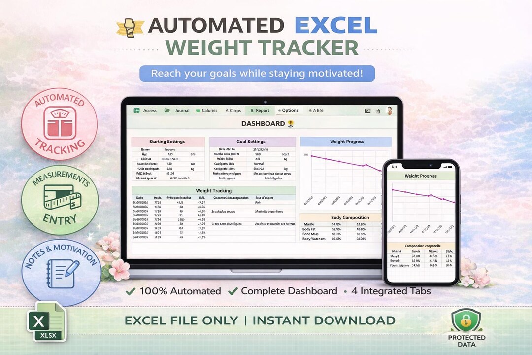 Weight Loss Tracker Excel | Body Measurements, Habit Tracker & Visual ...