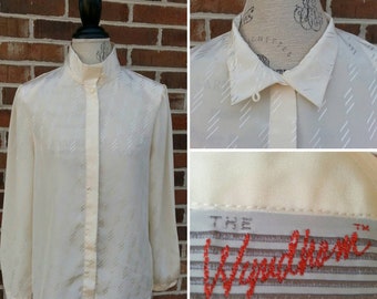 Vintage 1980s Cream Changeable Collar Blouse By The Wyndham Collection Retro Office Attire Shirt Button Up Boho Bohemian Chic Medium Large