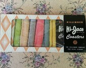 Vintage 1950s Killinger Hi-Jacs Set of Eight 8 Terry Drink Coasters In Their Original Box Mid Century MCM Retro Kitsch Kitschy Barware Bar