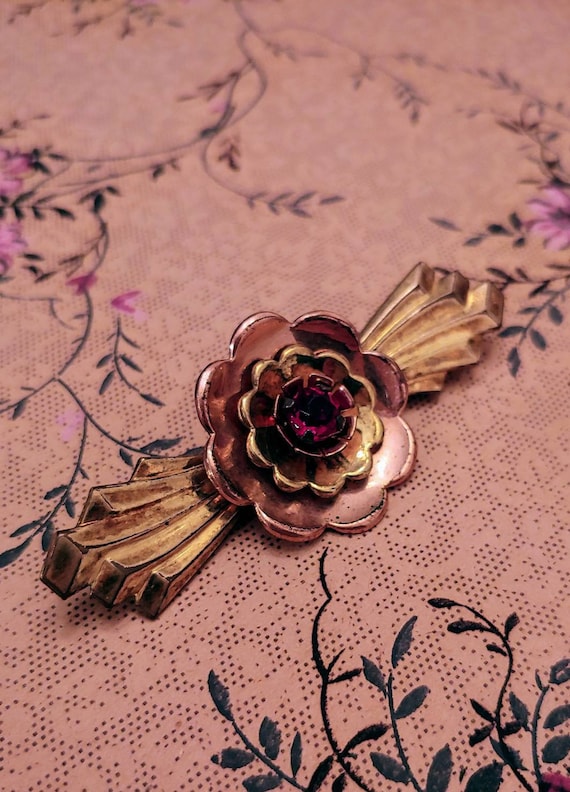 Vintage 1940s Gold And Rose Gold Art Deco Flower B