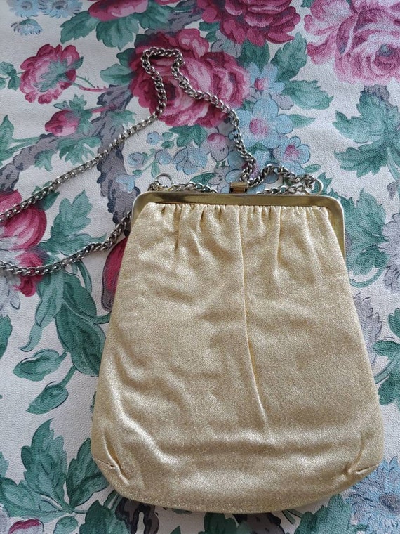 Vintage 1950s Lamé Gold Evening Bag Purse Glam Gr… - image 5