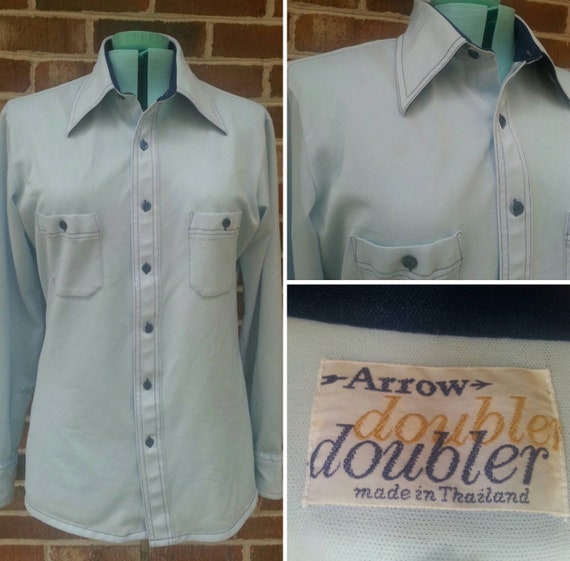 Vintage 1970s Arrow Button Up Shirt Robin's Egg B… - image 1