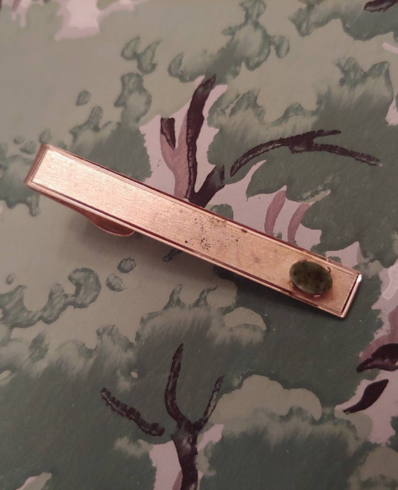 Vintage 1960s Gold Tone Jade Tie Clip By Dante Mi… - image 1