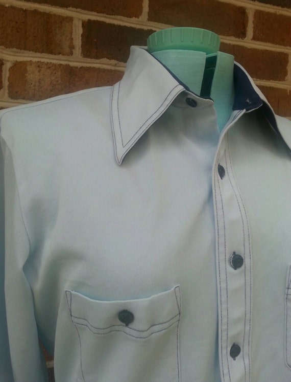 Vintage 1970s Arrow Button Up Shirt Robin's Egg B… - image 3