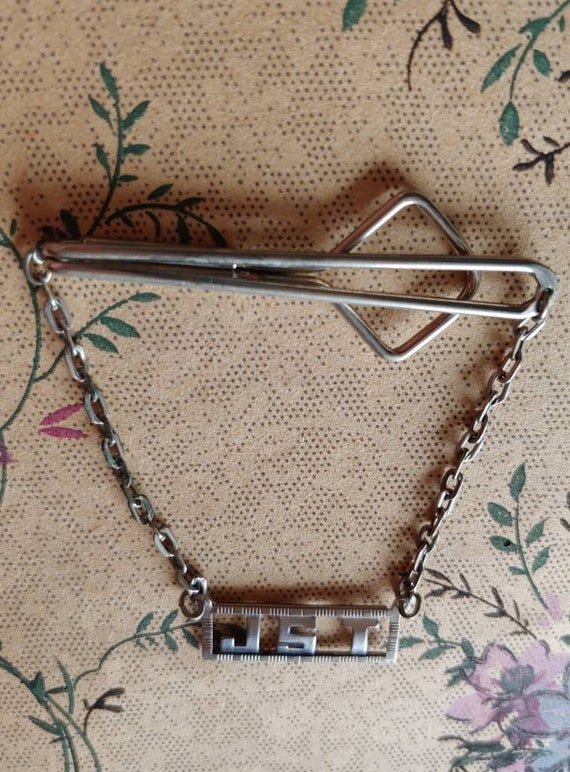 Vintage Tie Clip And Chain With Monogram Initial … - image 3