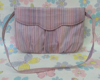 Vintage 1980s Pastel Stripe Purse Purple Pink Retro Kitschy Eighties Preppy Valley Girl Mall Rat Easter Spring Pastels Clutch Shoulder Bag