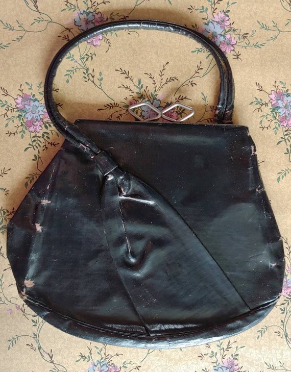 Vintage 1940s WWII Era Faux Patent Leather Oil Clo