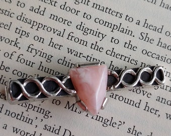 Vintage 1950s Faux Rose Quartz Tie Clip Bar In Silvertone Retro Rockabilly Mid Century Office Attire