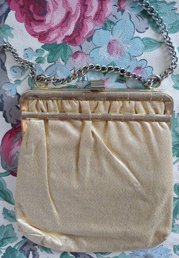 Vintage 1950s Lamé Gold Evening Bag Purse Glam Gr… - image 4