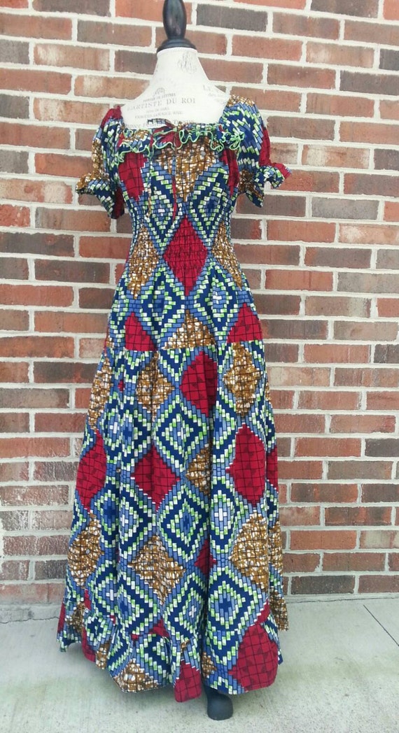 1970s Abstract Pattern Hippie Prairie Maxi Dress B