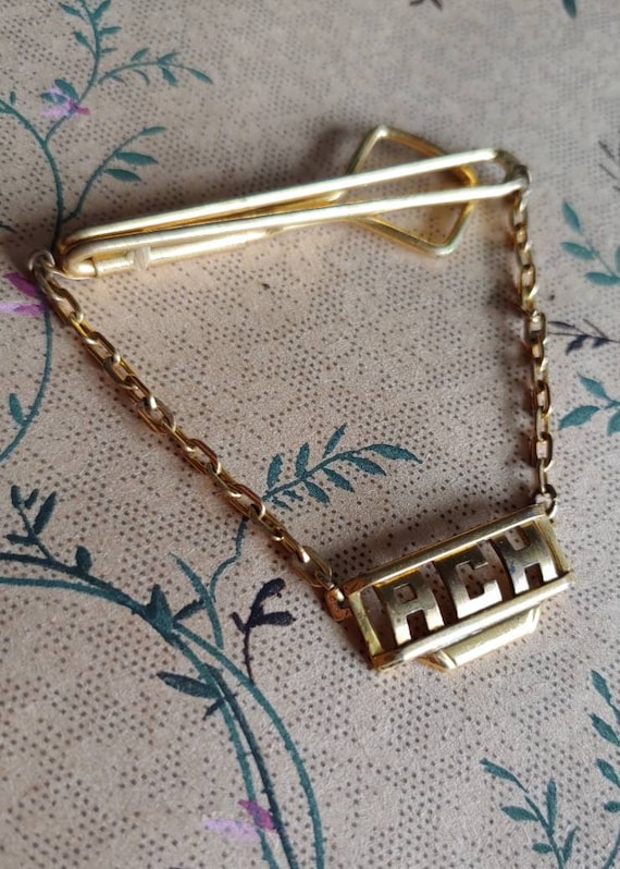 Vintage 1940s Tie Clip Bar By Swank With Chain An… - image 1