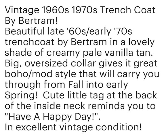 Vintage 1960s Trench Coat Pale Tan Cream Vanilla … - image 7