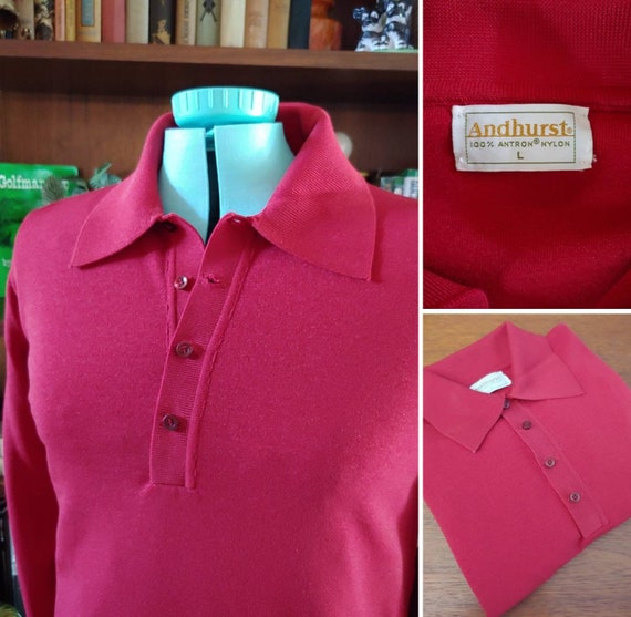 Vintage 1970s Andhurst Men's Long Sleeve Polo Lig… - image 1