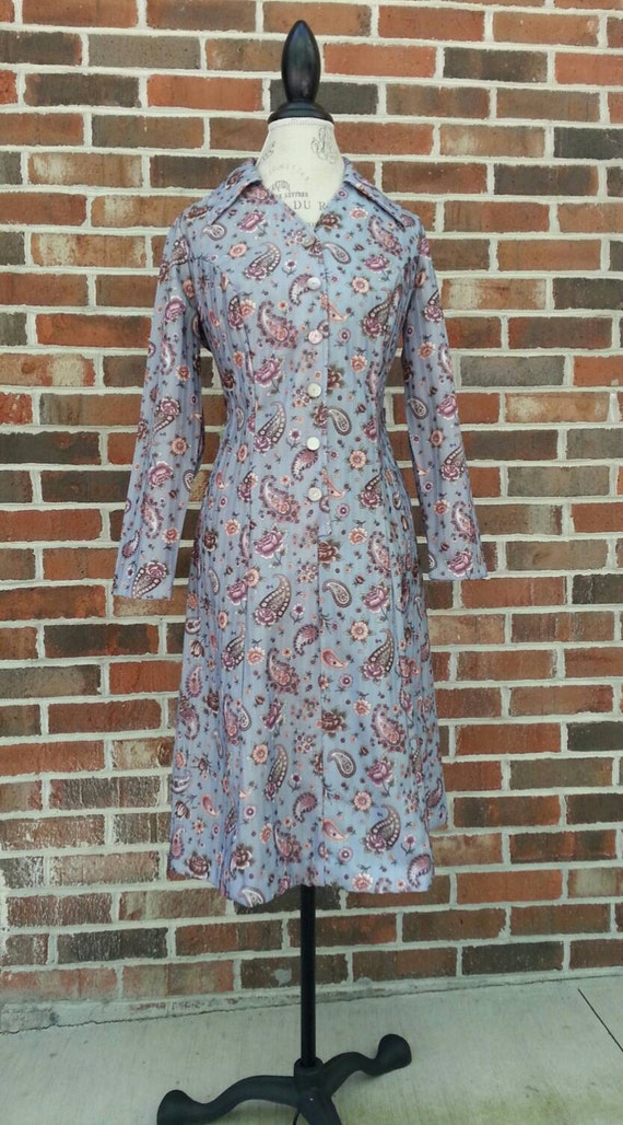 Vintage 1970s Paisley Print Dolly Dress Retro Dol… - image 3