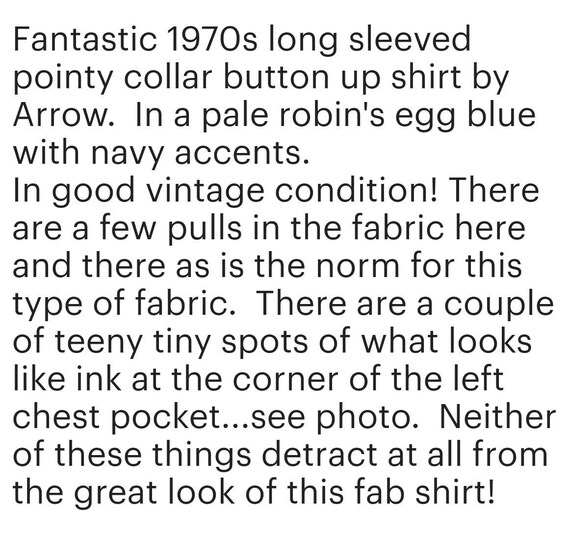Vintage 1970s Arrow Button Up Shirt Robin's Egg B… - image 7
