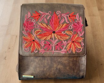 Unique & Hand Embroidery Floral Pattern Back Pack From Kashmir Size 18”by 14”in Stunning & Very Unique Hand Embroidery, Handmade Floral  main image 3