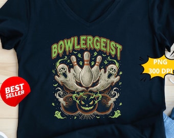 Bowlergeist PNG, Lustiges Halloween Bowling PNG, Ten Pin Bowler Ghost Shirt Design, Gruseliges Sport Halloween Kostüm PNG, Bowling Team