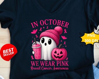 Oktober trägt Pink PNG-Paket, Pink Halloween Ghost PNG. Digitaler Download eines süßen Hexenkürbisses.