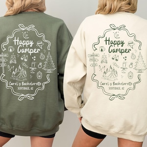 Custom Camp Bachelorette Sweatshirt, Happy Camper Bride Crewneck, Cabin Crew Bach Party Tee, Camping Girls Trip Outfit, Cozy Bach Gift Bild 3