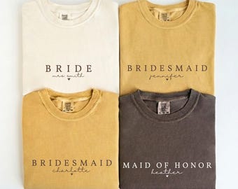 Custom Bridesmaid Shirt Personalized Bride T-shirt Comfort Colors Bachelorette Party Shirts Maid of Honor Gift Bridal Party Gifts Tee