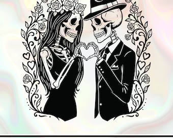 Ilustración vectorial de pareja de esqueletos góticos (SVG, PNG)